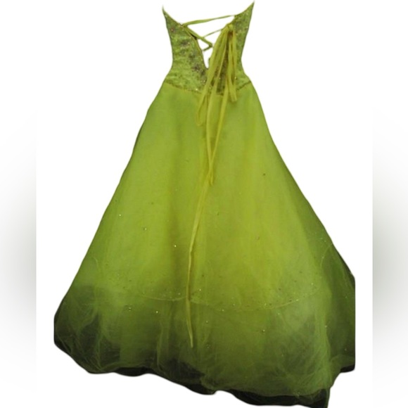 Tiffany Designs Women's Yellow Beaded Embroidered Strapless Ballgown SZ 8 Used - Picture 2 of 4